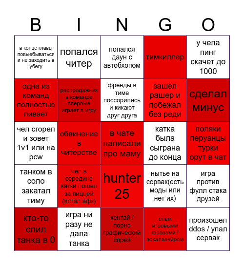 Вечернее Бинго в Left 4 Dead 2 Bingo Card