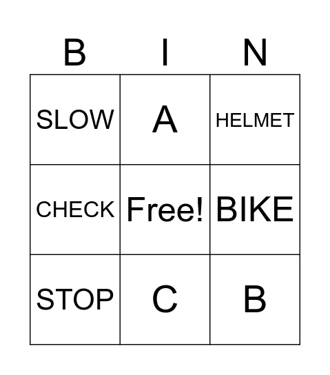 Bike Safety Bingo Card