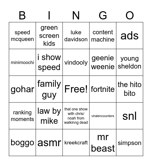 Untitled Bingo Card