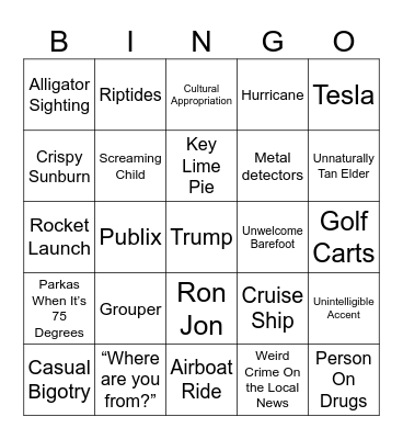 Florida Vacation Bingo Card