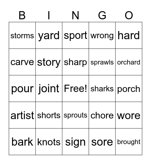 vocab Bingo Card