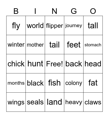 #2 Penguins Bingo Card