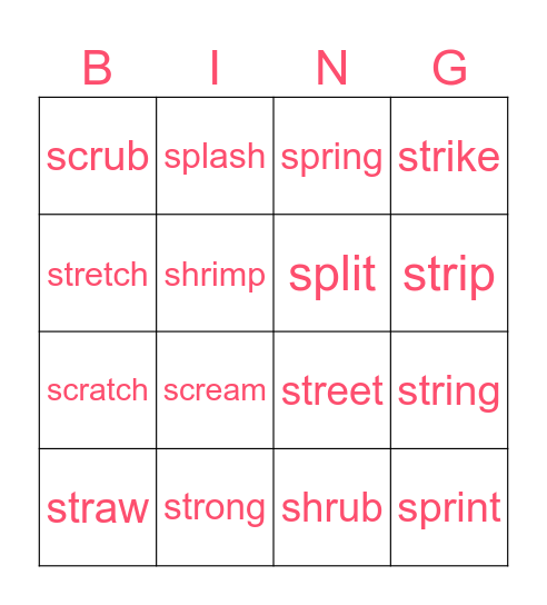 trigraph bingo Card