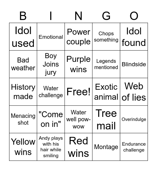 Survivor Bingo Card