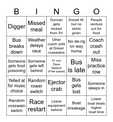 Cornell Trip Bingo Card