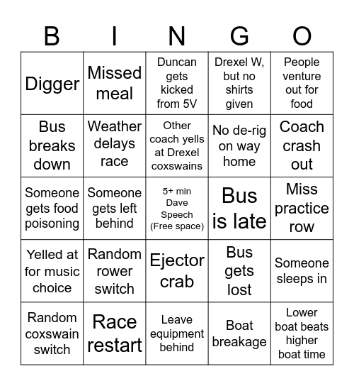 Cornell Trip Bingo Card