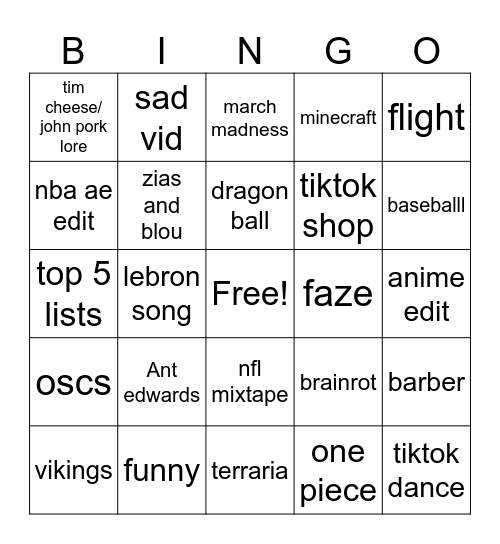 Fyp Bingo Card