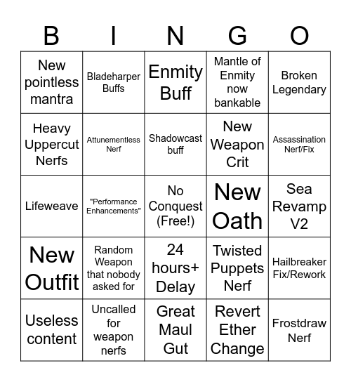 Deepwoken Update Bingo Card