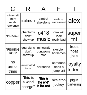minecraft movie bingo Card
