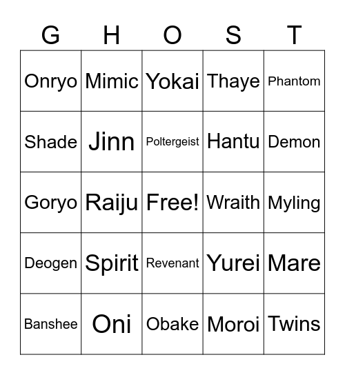 Benny Phasmo Bingo Card
