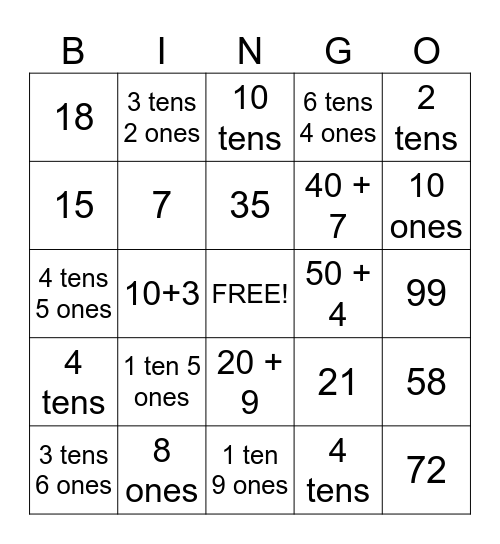 Place Value Bingo Card