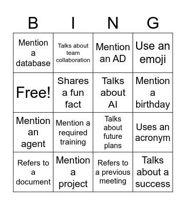 Team Bingo Card