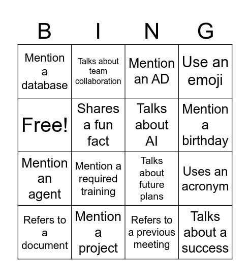 Team Bingo Card