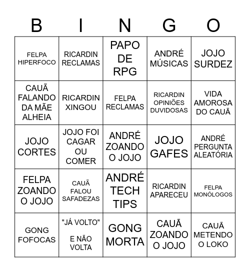 Bingo da GONG Bingo Card