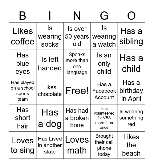 Magnified Bingo Card