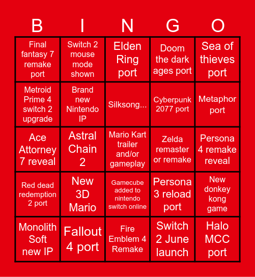 Switch 2 Direct Bingo Card