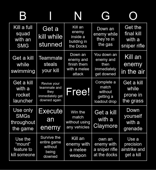 Warzone Bingo Card