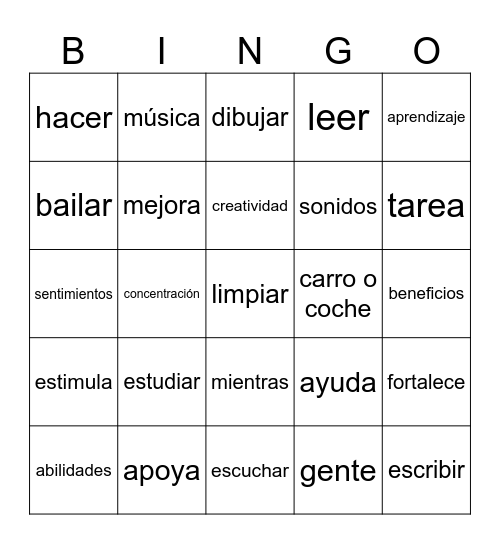 Beneficios de Música Bingo Card