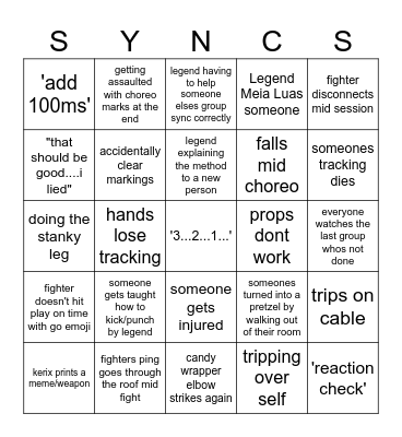 Sync Studios BINGO Card