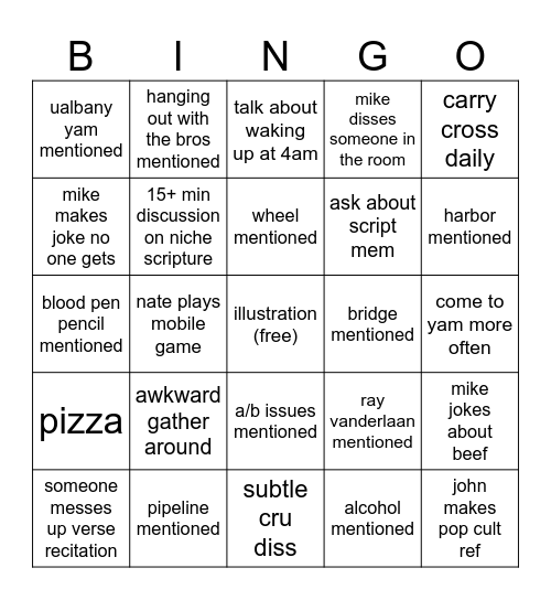 DINNER BINGO Card