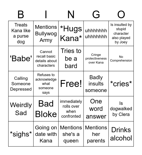 Thomasin bingo card