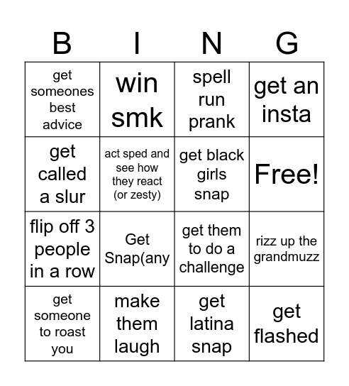 Challenge bingo Card