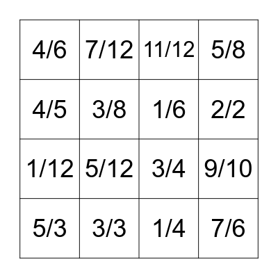 Fractions Bingo Card