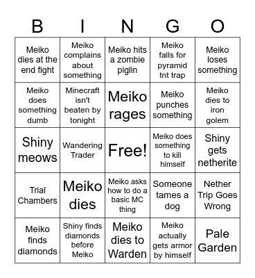 Meiko's Minecraft Bingo Card