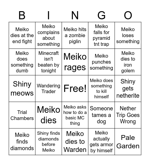 Meiko's Minecraft Bingo Card