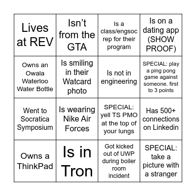End of 1B Term Bingo Card