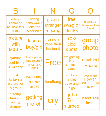 marky p coachella Bingo Card