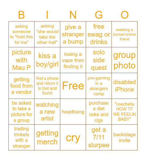 marky p coachella Bingo Card