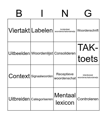 VK 1.1: Woordenschat Bingo Card