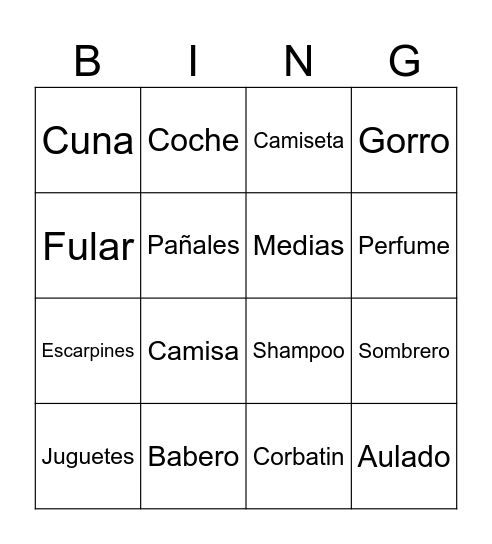 Shanti Baby Shower Bingo Card