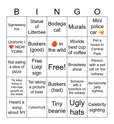 NYC BINGO! Bingo Card