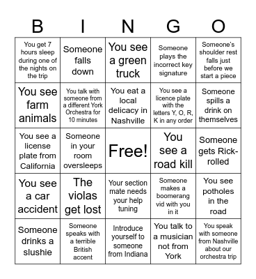 Yorkestra Nashville Bingo Card