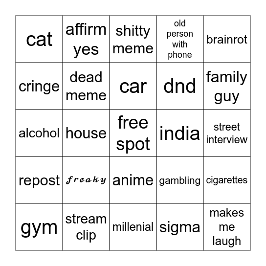 insta reels bingo Card
