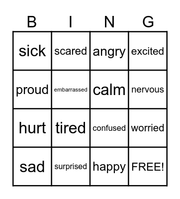 UP Emotions Bingo Card