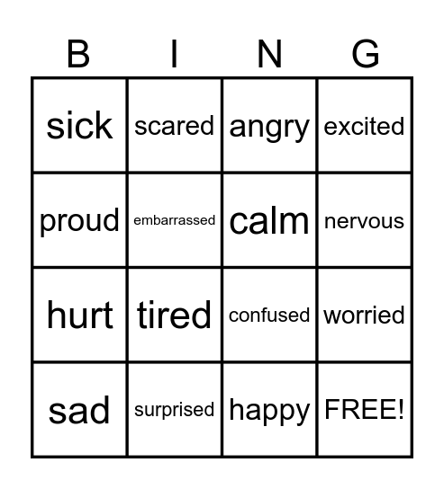UP Emotions Bingo Card