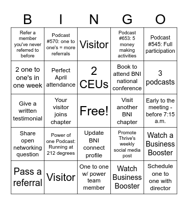 November BNI BINGO Card