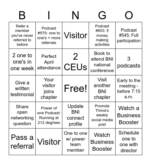 November BNI BINGO Card