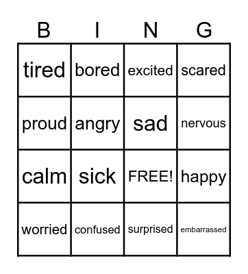 UP Emotions Bingo Card