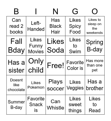 Get To Know Me Bingo Card