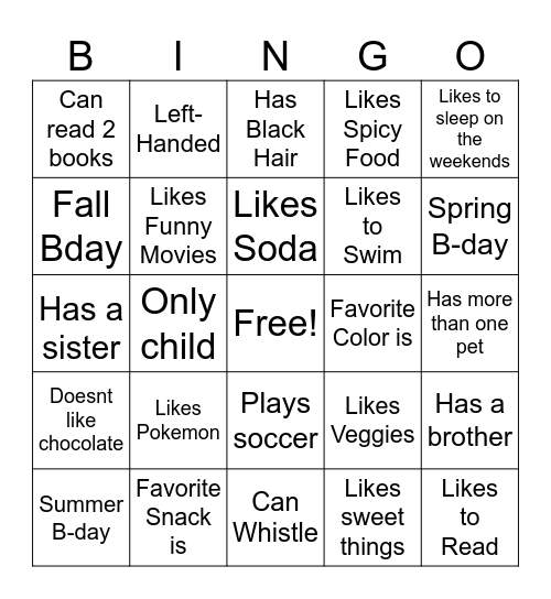 Get To Know Me Bingo Card
