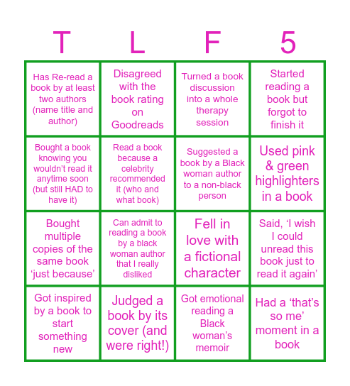 TLF BOOK CLUB BINGO Card