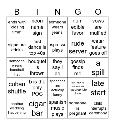 wedding bingo Card