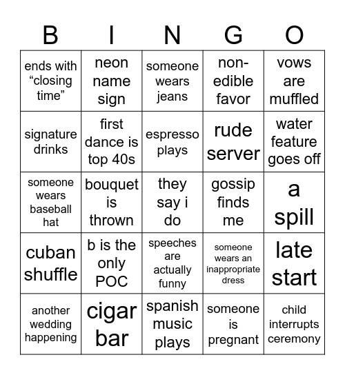 wedding bingo Card