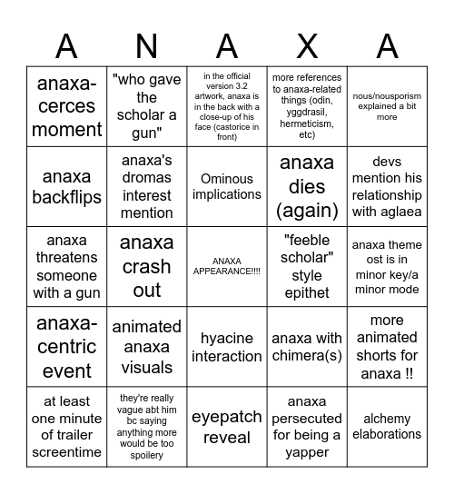 anaxa-centric livestream bingo for 3.2 Bingo Card