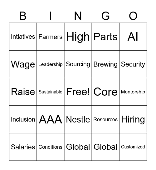 NESPRESSO HRM BINGO Card