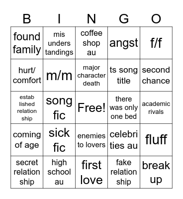 fic bingo! Bingo Card